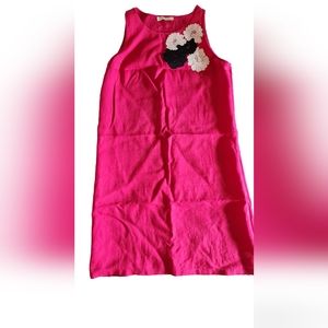 Dress Linen linen dress, France, L,with embroidery,crimson